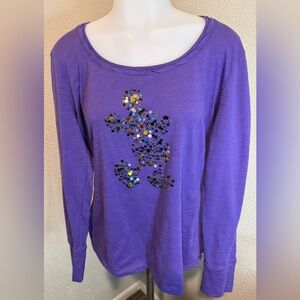 💕Disney Parks Purple Sequined Mickey Mouse Long Sleeve Tshirt
